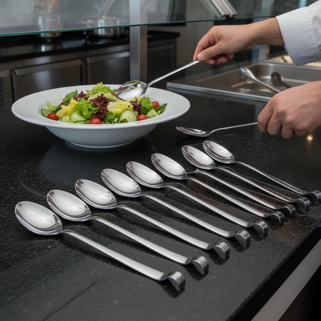 18/10 Stainless Steel Salad Spoons 250mm for Buffet Presentation (Pack of 10)