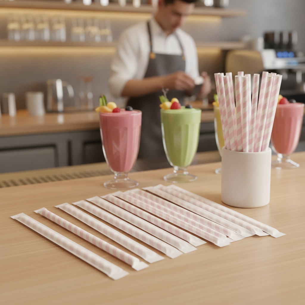 Compostable Paper Smoothie Straws 210mm for Eco-Friendly Drinks (Pack of 250)