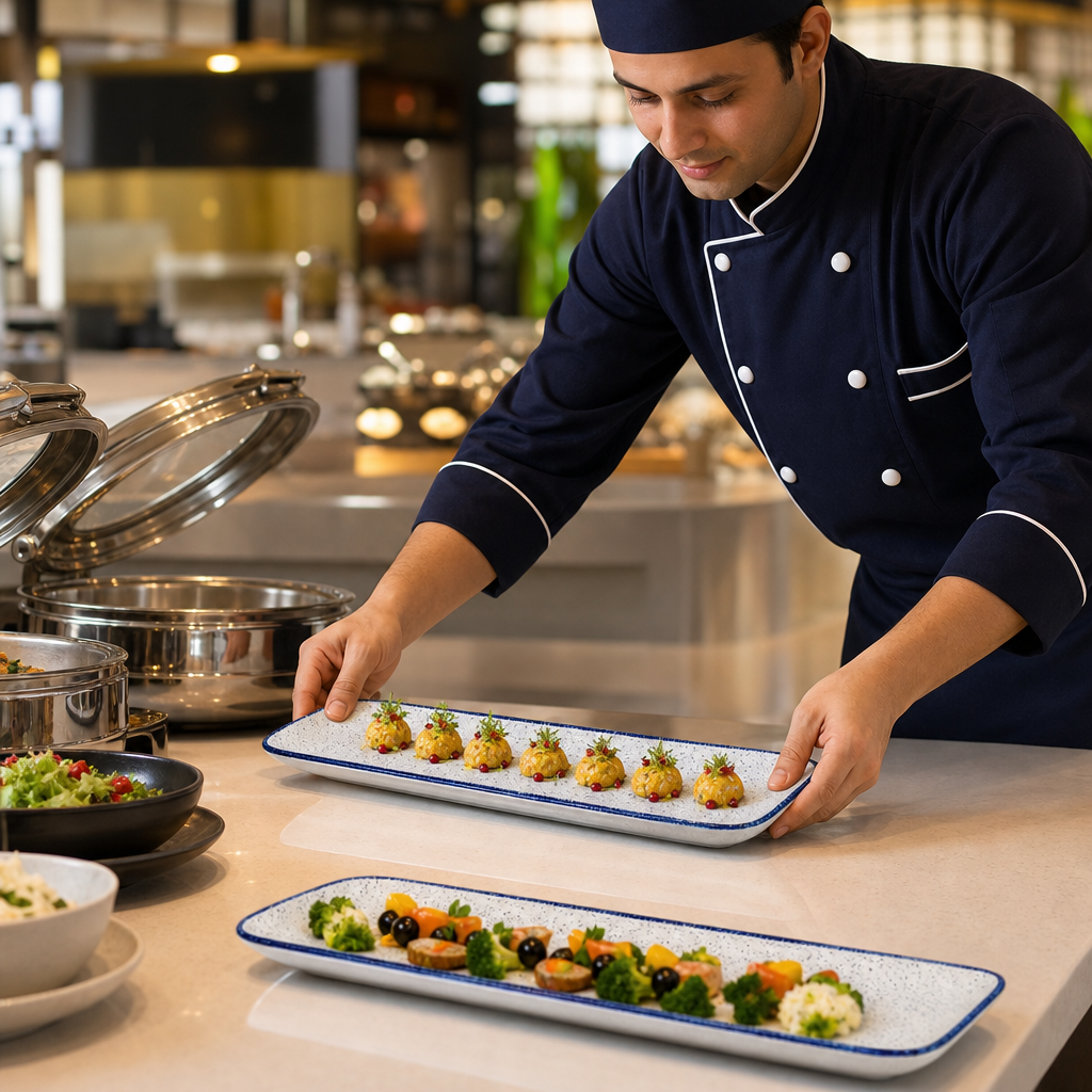 Rectangular Flat Trays Indigo Vitrified Ceramic for Buffets (Pack of 4)