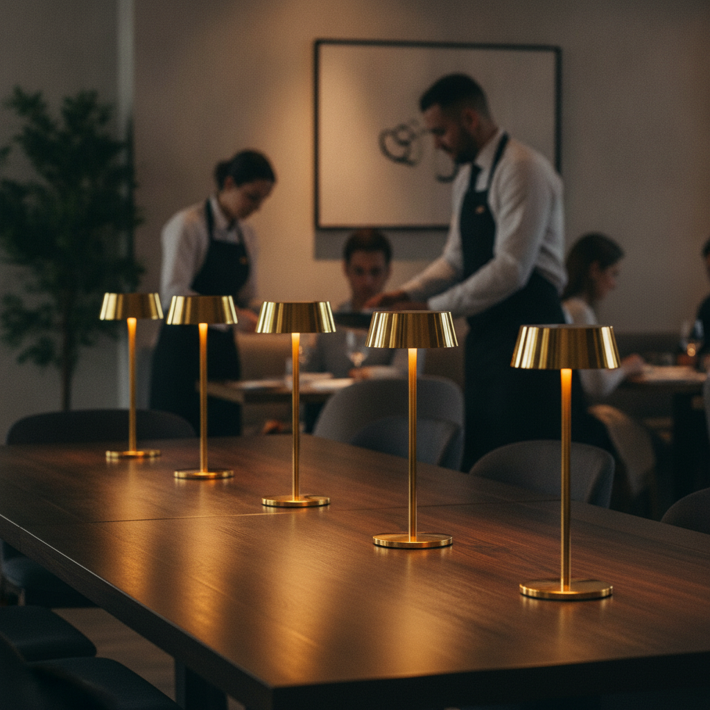 Aluminium Gold Cordless Table Lamp 300mm for Indoor & Outdoor Use (Pack of 6)