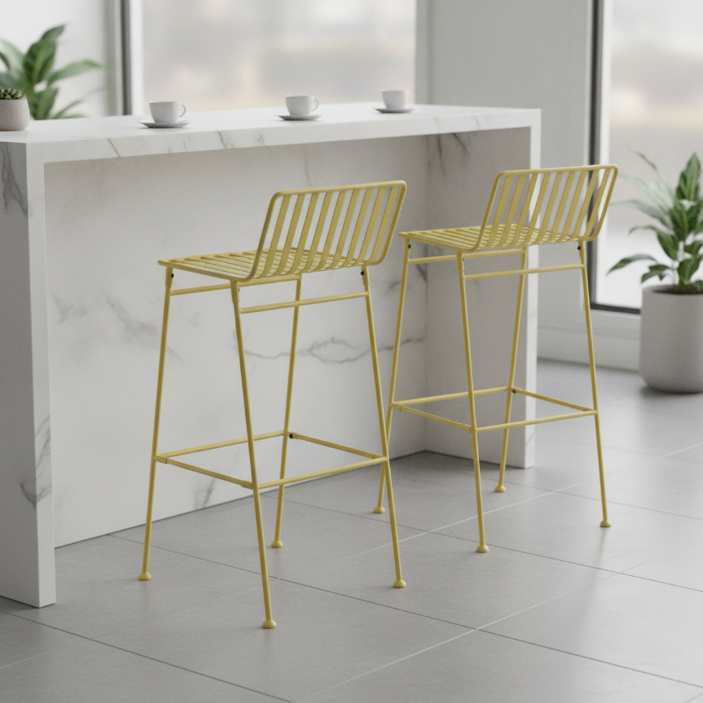 Powder Coated Steel Slatted Bar Stools 425mm for Restaurants & Cafés (Pack of 2)