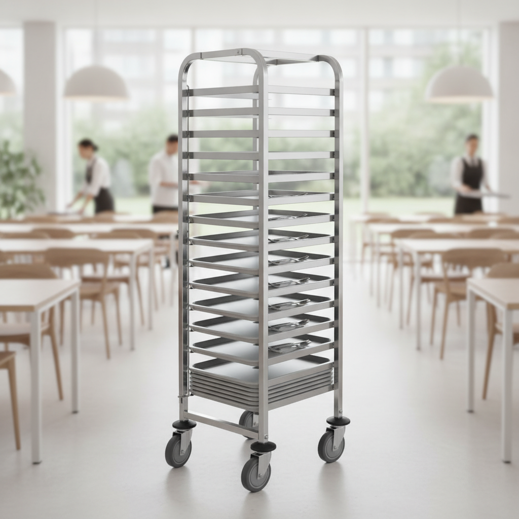 Stainless Steel Tray Clearing Trolley for Cafeterias