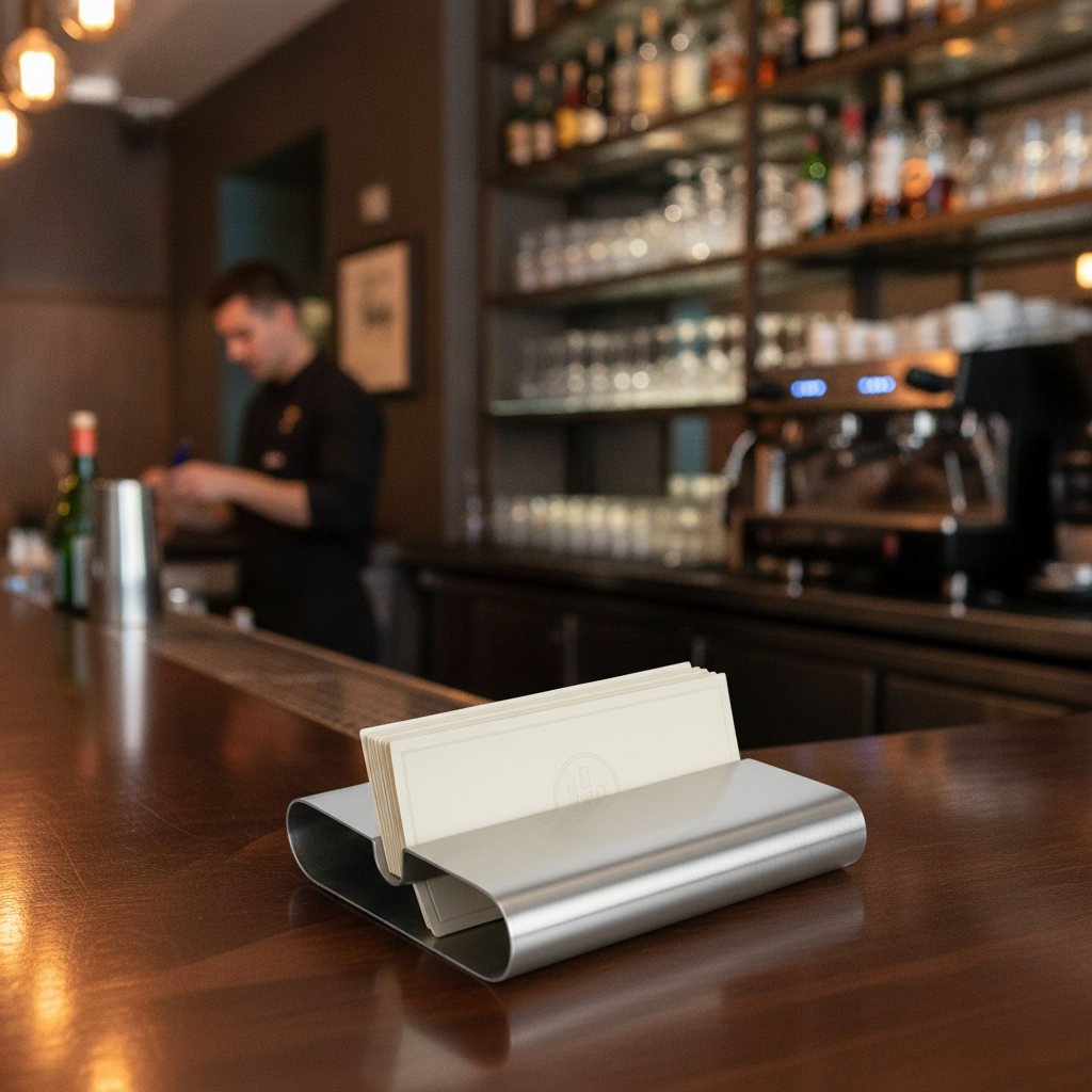Stainless Steel Curved Card Holder for Restaurants & Bars