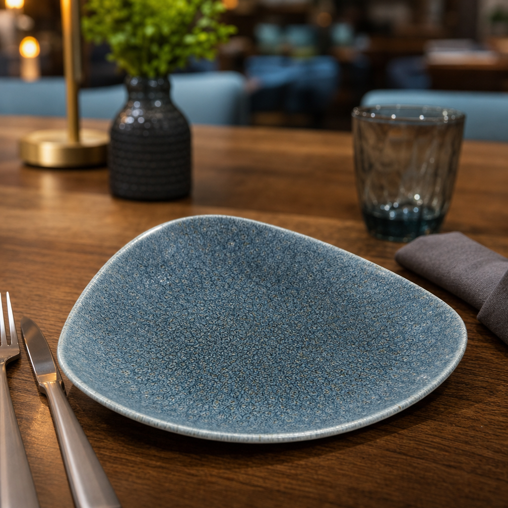 Triangular Plates Blue Porcelain for Restaurants & Cafés (Pack of 12)