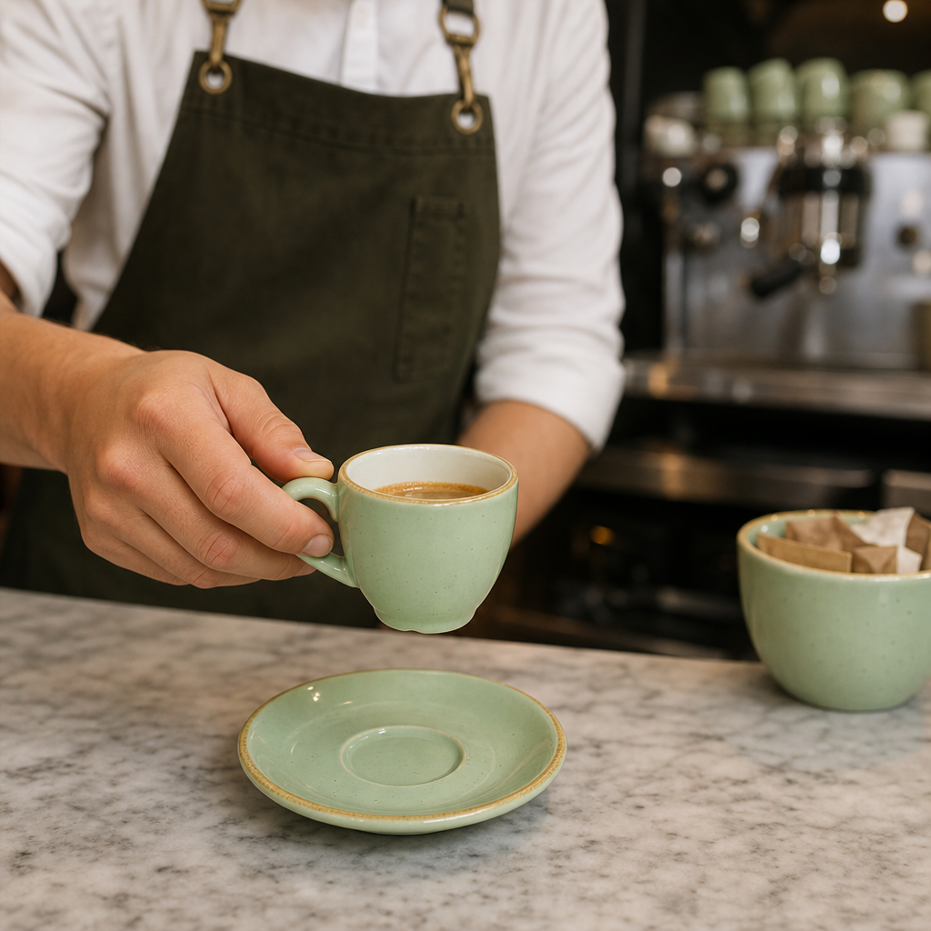 Sage Green Espresso Cups 103ml in Super Vitrified Ceramic for Beverage Service (Pack of 12)