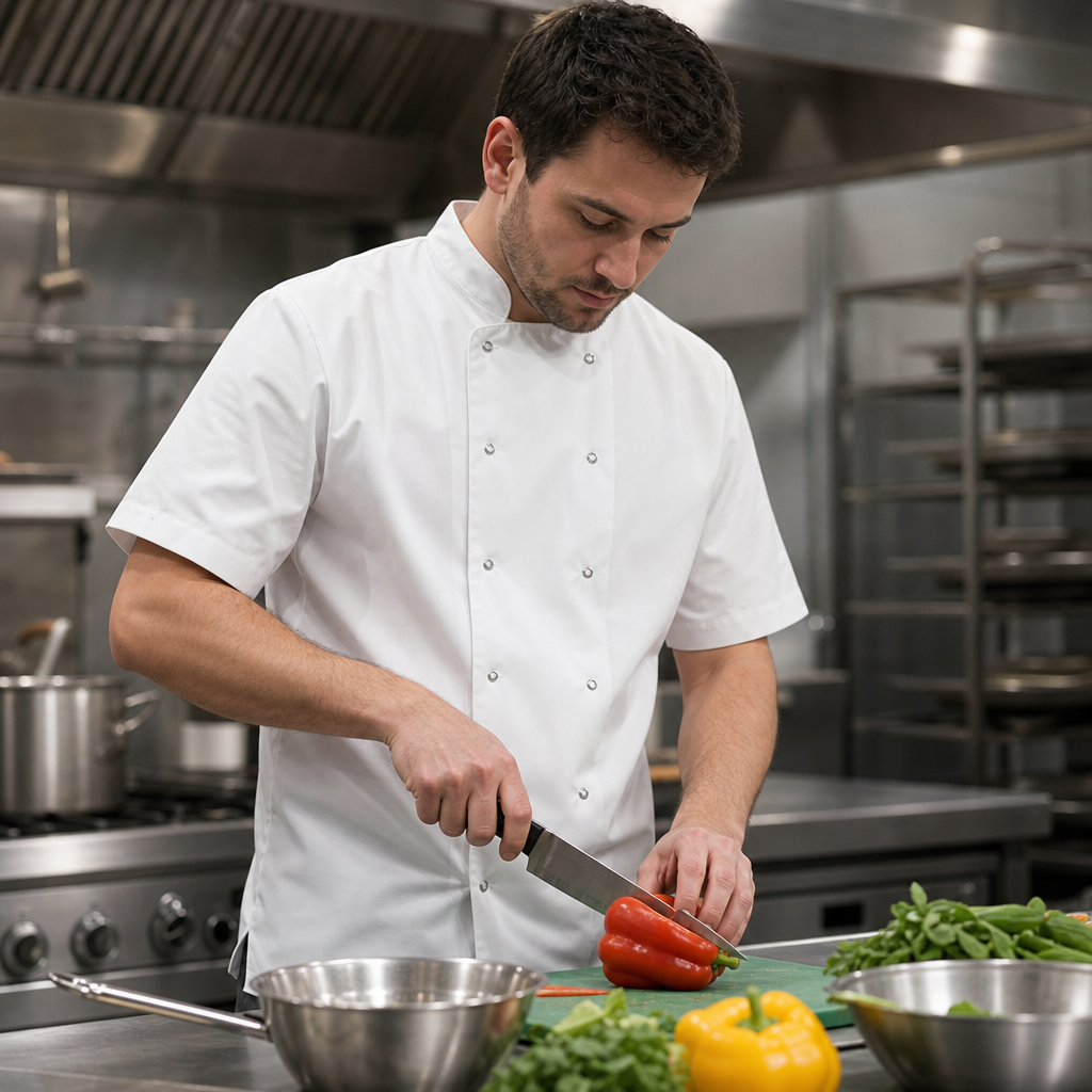 Unisex Short Sleeve Chef Jacket in White for Professional Kitchens