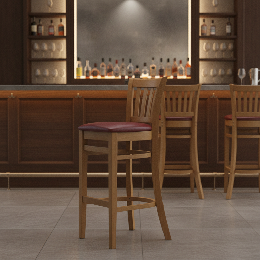 Rubber Wood Bar Chair with Padded Seat 1100mm for Commercial Use