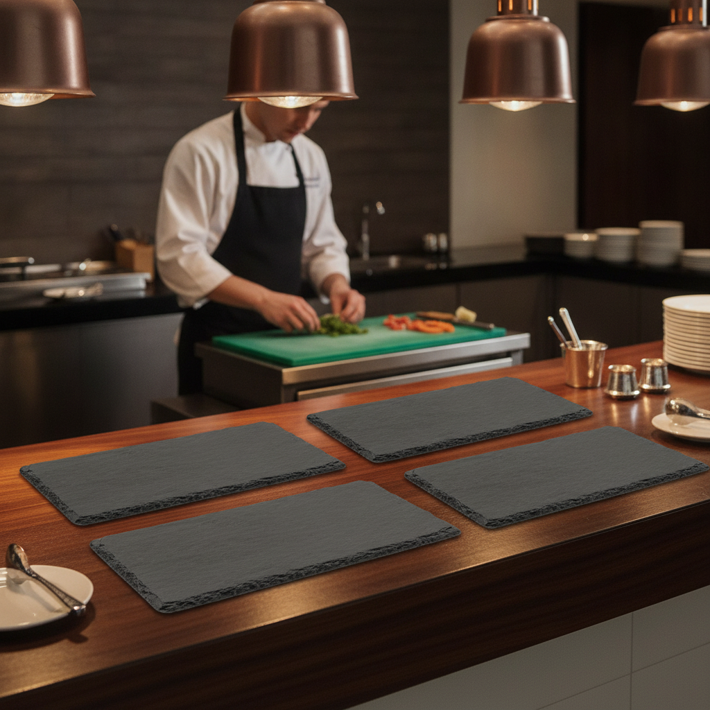 Slate Rectangular Display Trays 300x100mm for Buffet Presentations (Pack of 4)