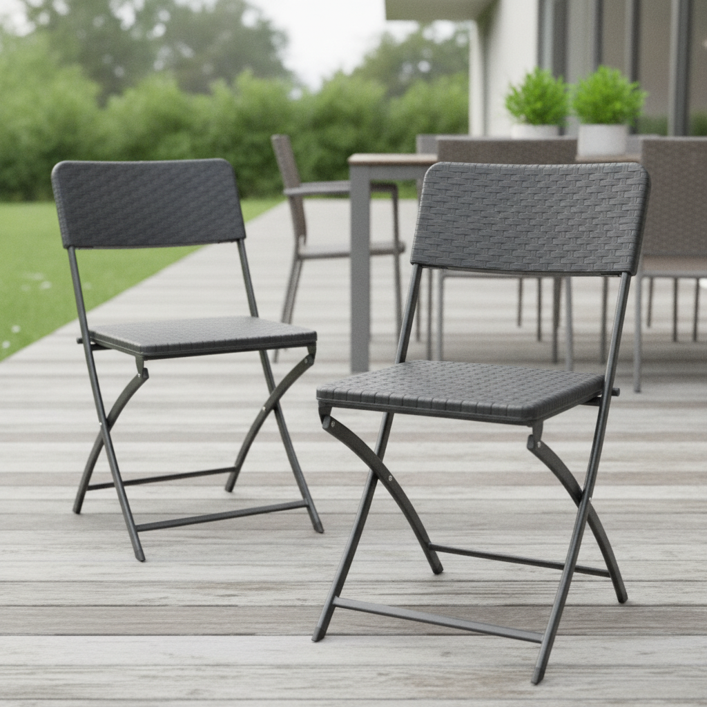 Powder Coated Steel Rattan Folding Chairs 805mm for Indoor & Outdoor Use (Pack of 2)