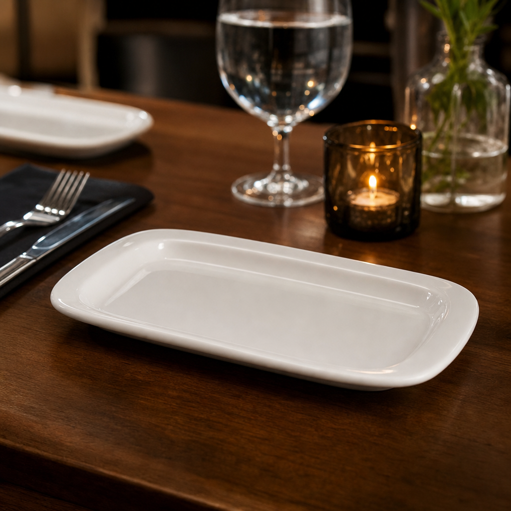 Rounded Rectangular Plates 230mm Porcelain for Casual Dining (Pack of 12)