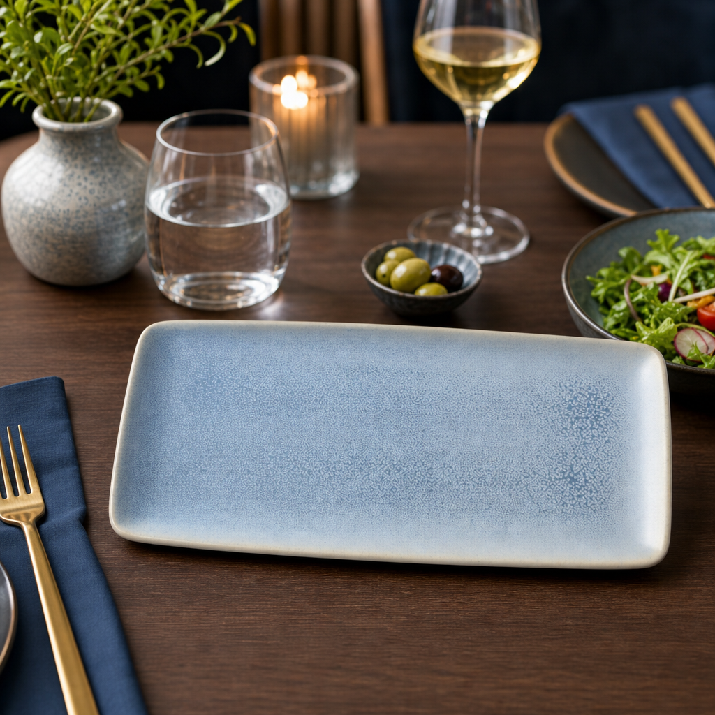 Vibrant Rectangular Platters Blue Vitrified Stoneware for Stylish Table Settings (Pack of 4)