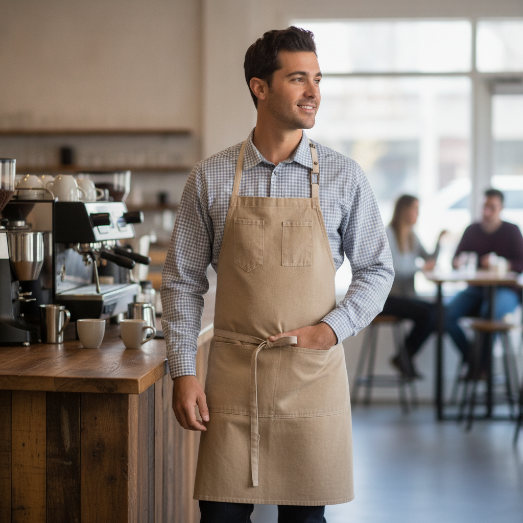 Cotton Beige Bib Apron for Artisan Cafés & Restaurants