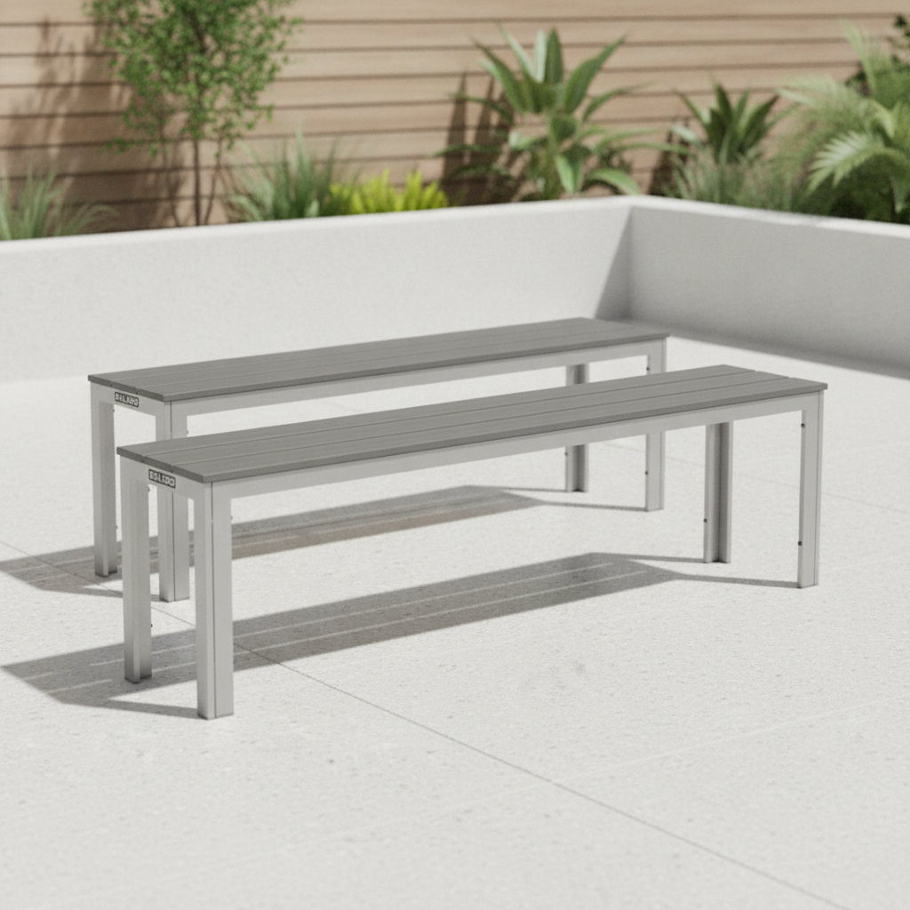 HDPE Grey Slatted Benches 430mm for Outdoor Spaces (Pack of 2)