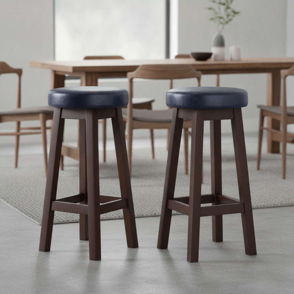Rubber Wood High Stool with Bison Midnight Seat 760x335mm for Dining Spaces (Pack of 2)