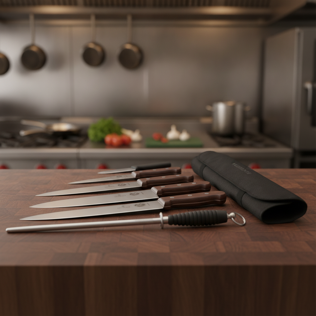 Carbon Stainless Steel Knife Set with Rosewood Handles for Culinary Use (Pack of 6)