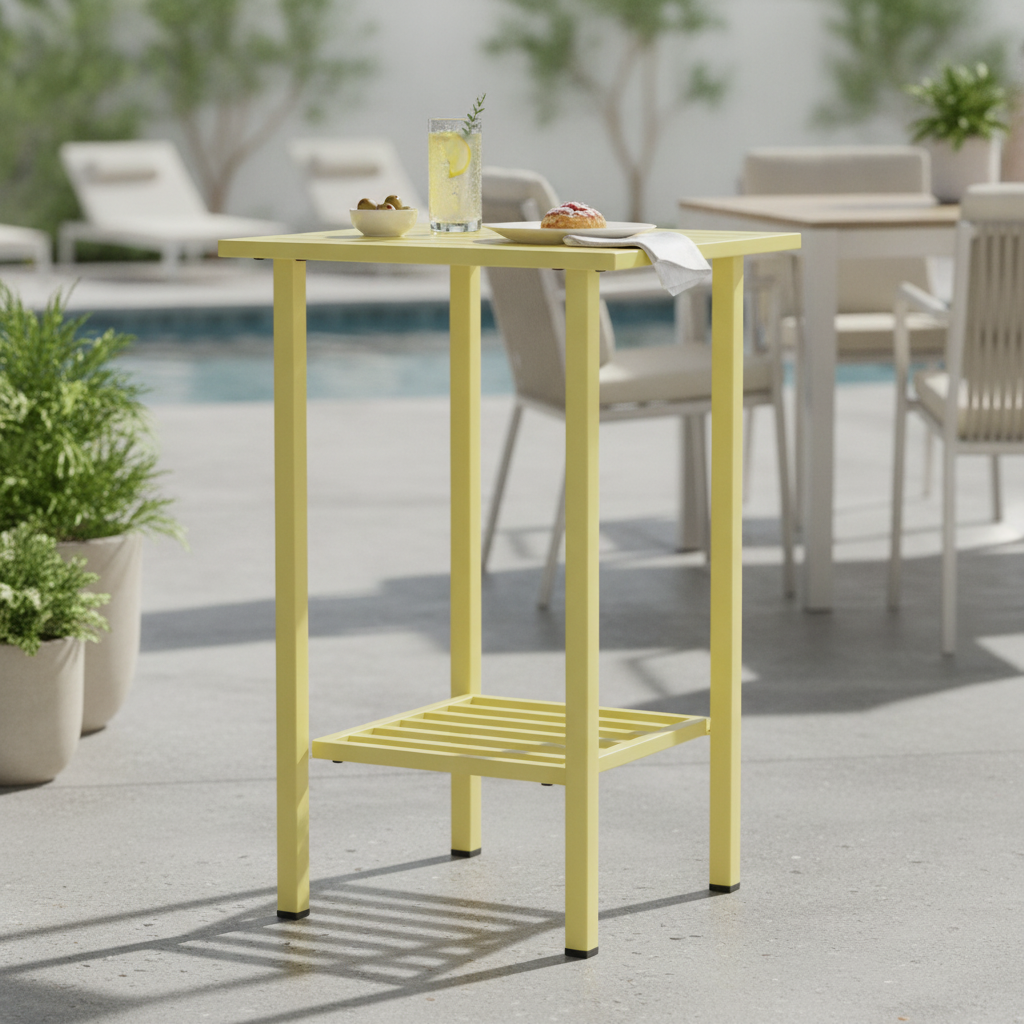 Powder Coated Steel Bar Table in Limoncello Yellow 650x650mm for Outdoor Dining