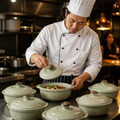 Alumina Casserole Lids Green Vitrified Ceramic for Restaurants (Pack of 6)