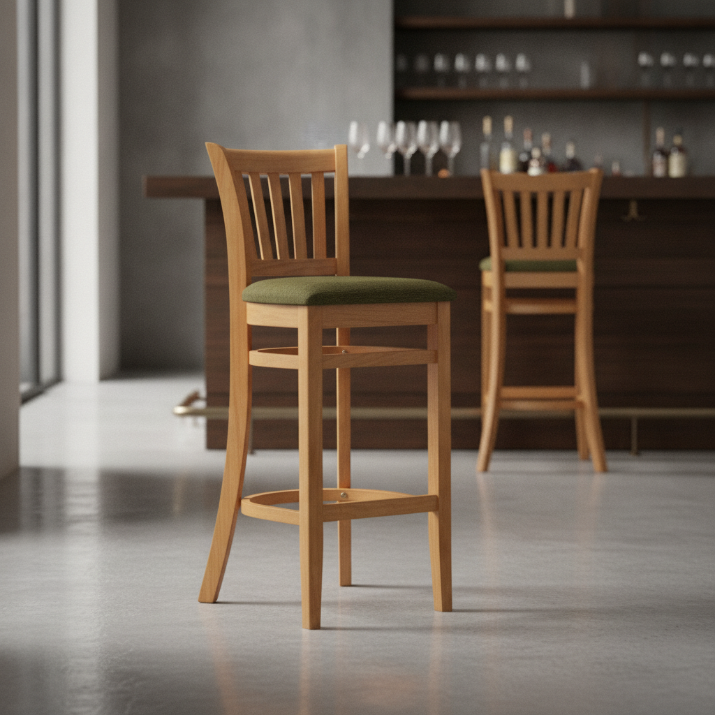 Rubber Wood Bar Chair with Padded Seat 1100mm for Commercial Use