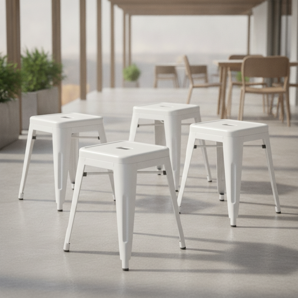 Galvanised Steel Low Stools White 460x400mm for Indoor & Outdoor Use (Pack of 4)