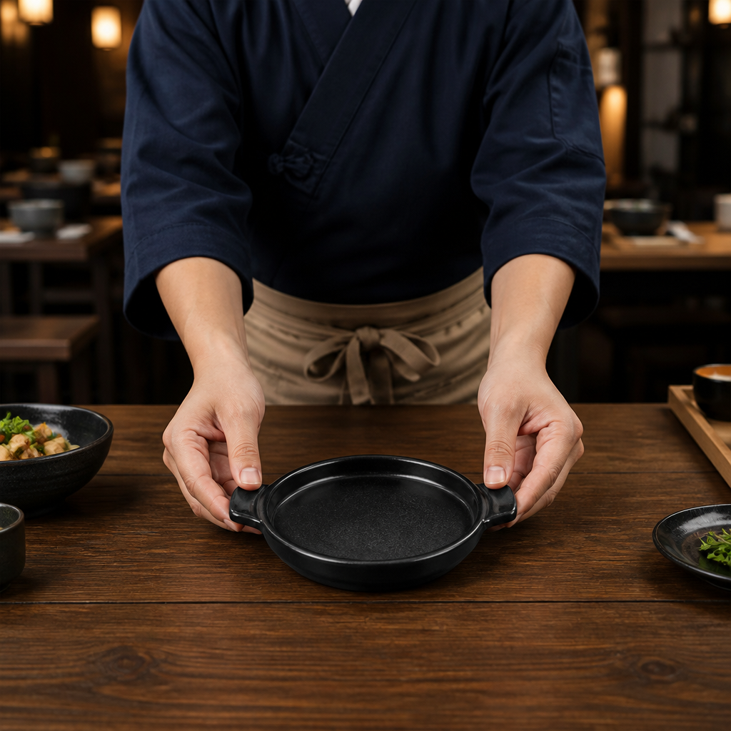 Black Igneous Stoneware Individual Dishes 140mm for Traditional Dining