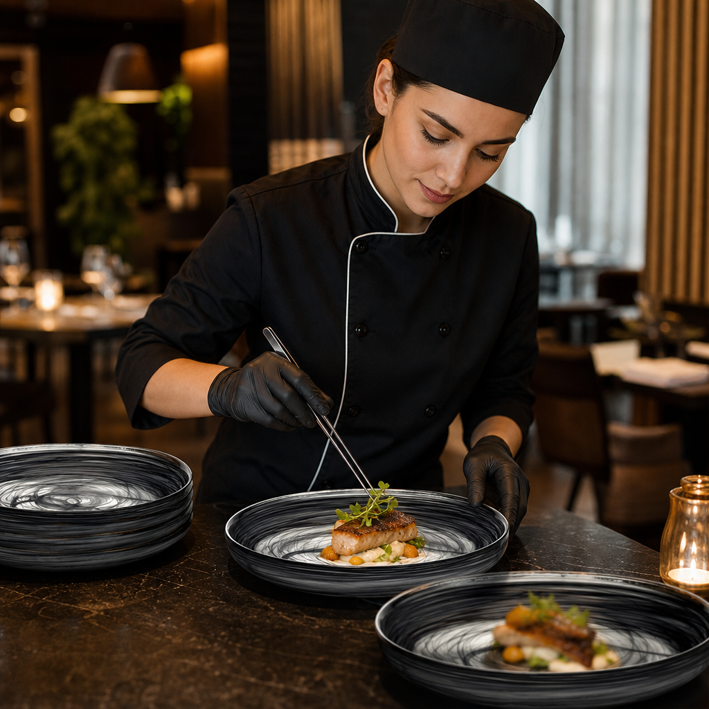 Handmade Plates 210mm Black Glass for Stylish Dining (Pack of 6)