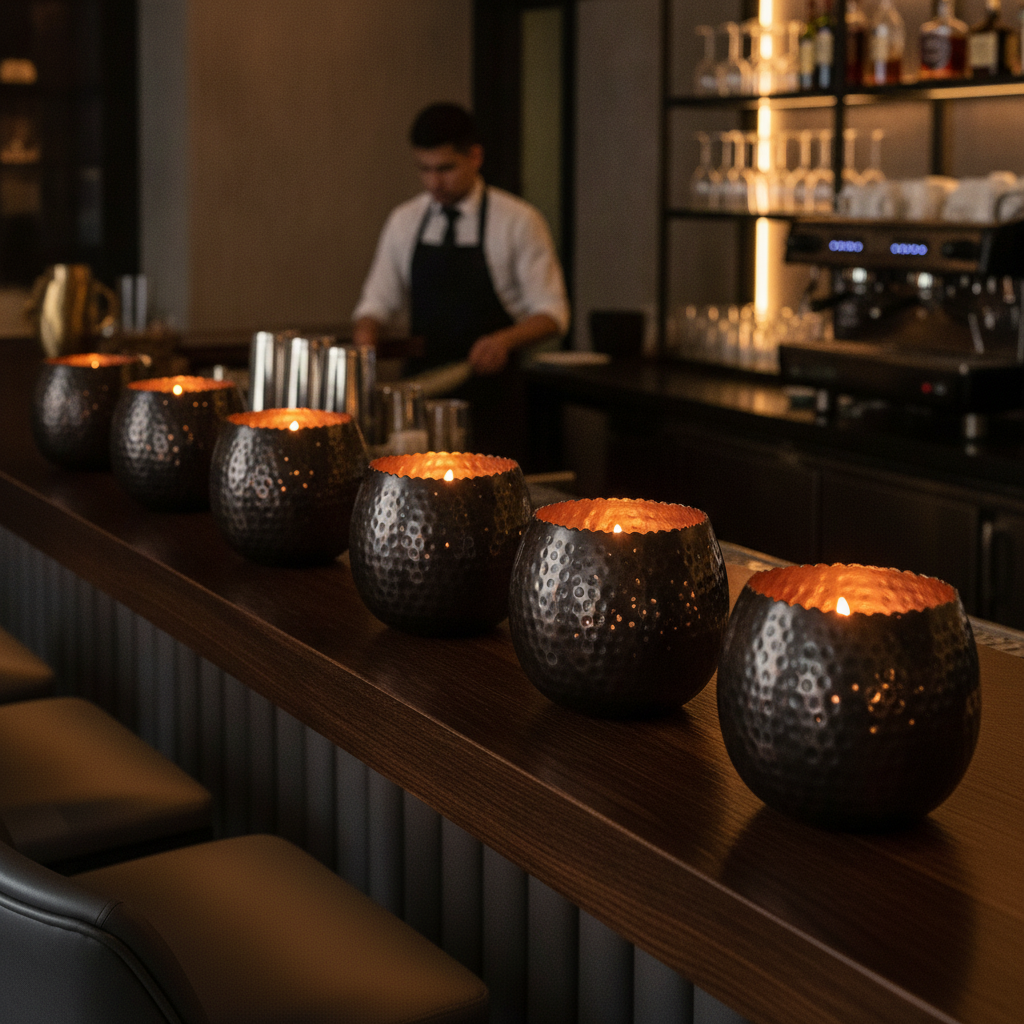 Metal Votive in Hammered Dark Bronze 240mm for Creating Ambiance (Pack of 6)