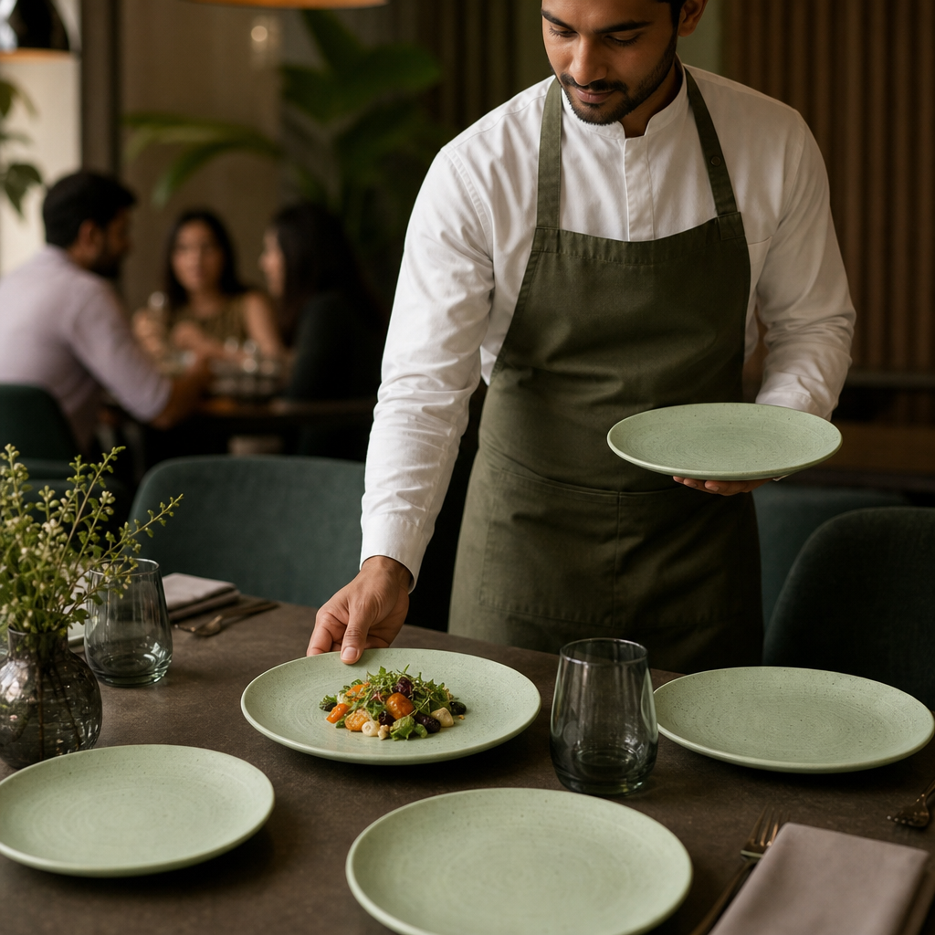 Coupe Plates 260mm Green Vitrified Ceramic for Dining Tables (Pack of 12)