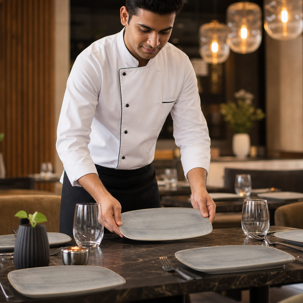 Rectangular Plates Grey Vitrified Ceramic for Dining (Pack of 12)