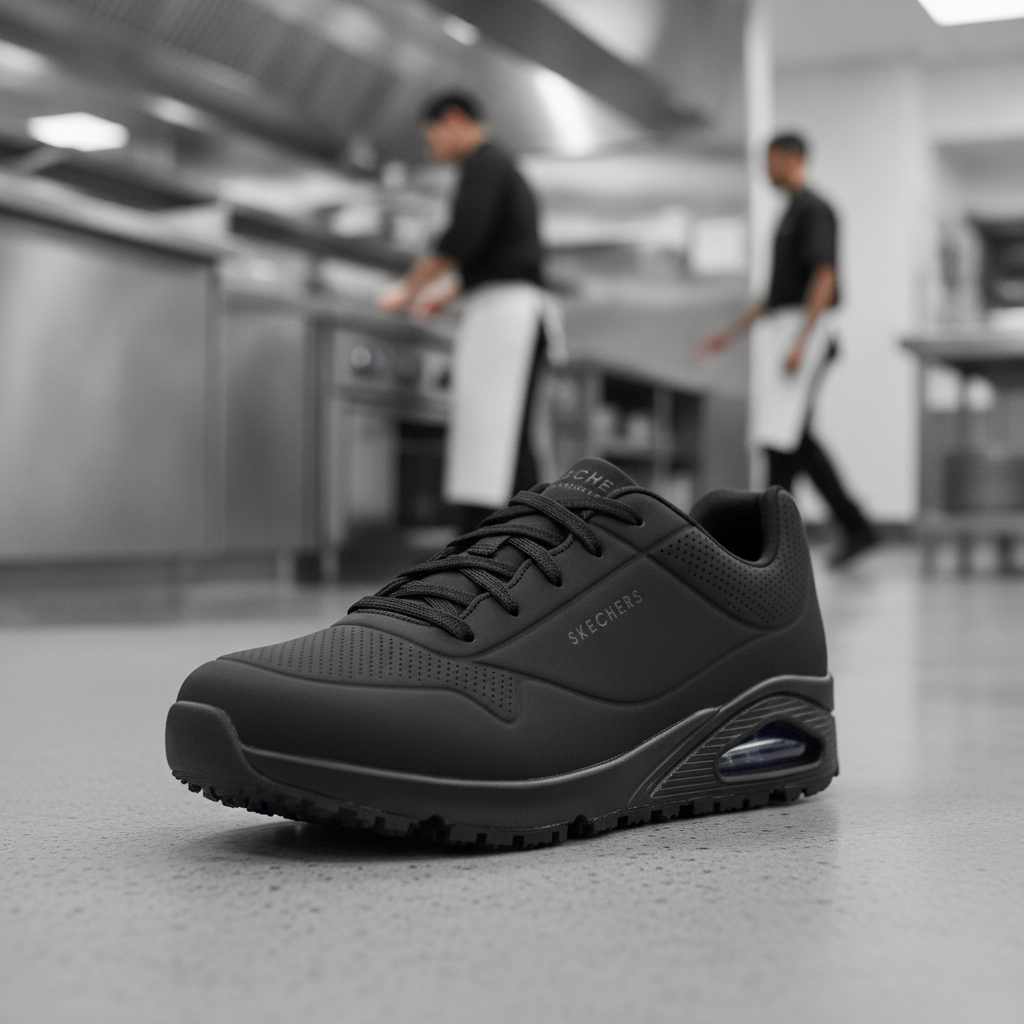 Black Microfibre Slip Resistant Trainers for Work (UK Size 7-12)