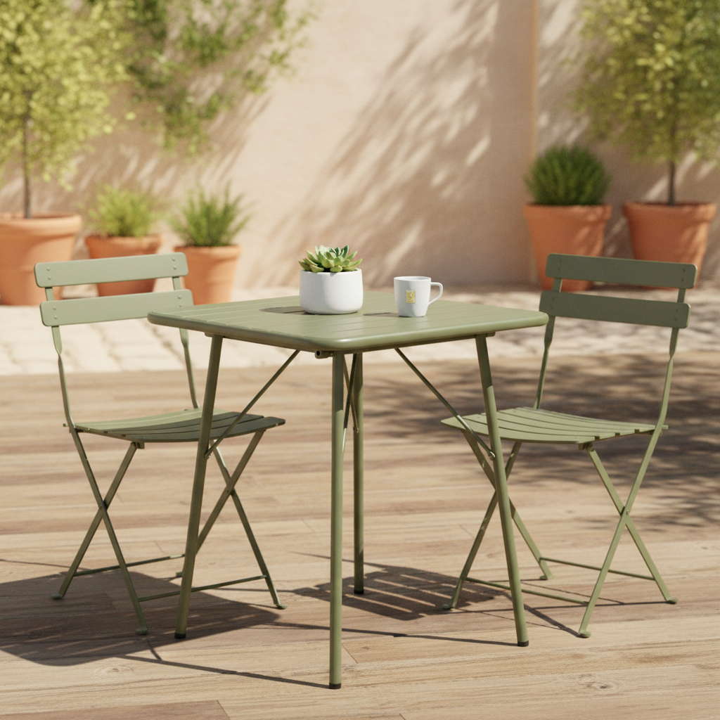 Powder Coated Steel Olive Green Folding Bistro Table 700x700mm for Indoor & Outdoor Use