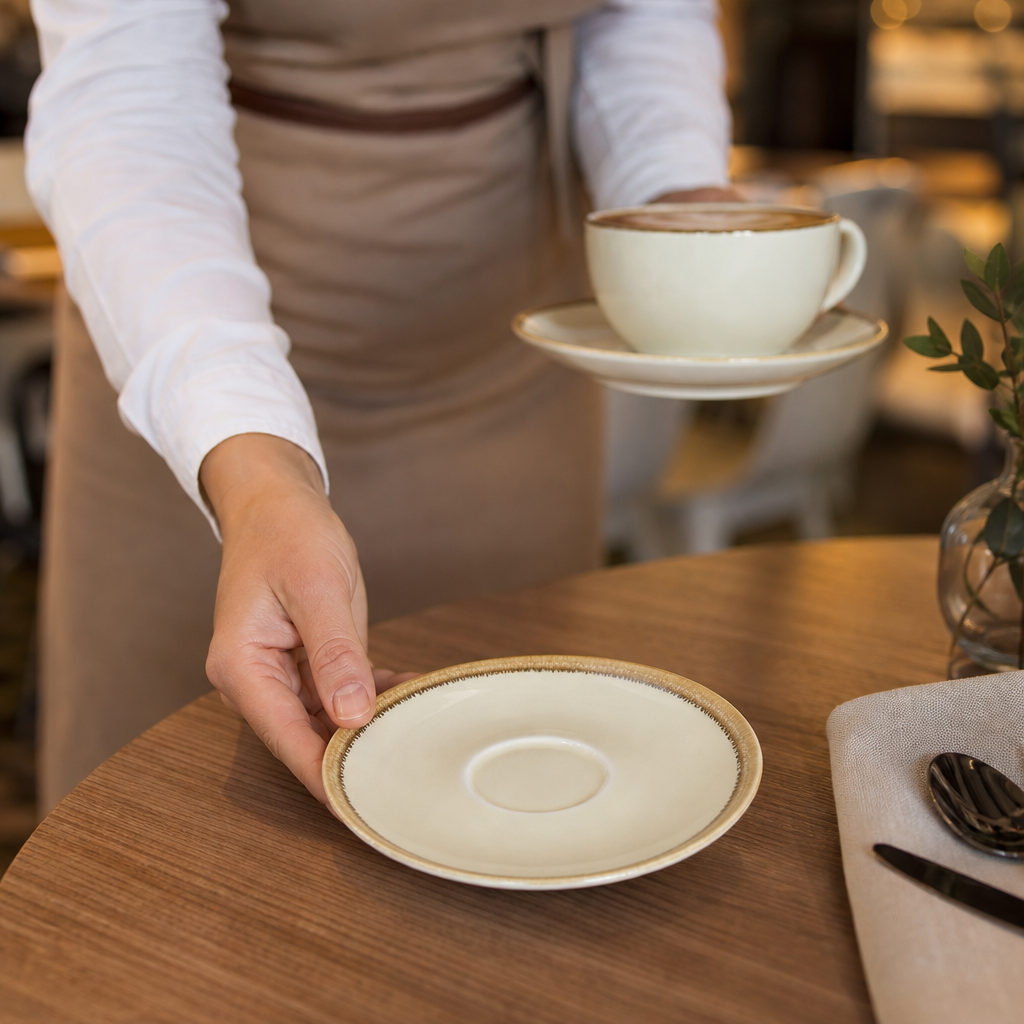 Cappuccino Saucers 160mm Sandstone Porcelain for Modern Cafés (Pack of 6)