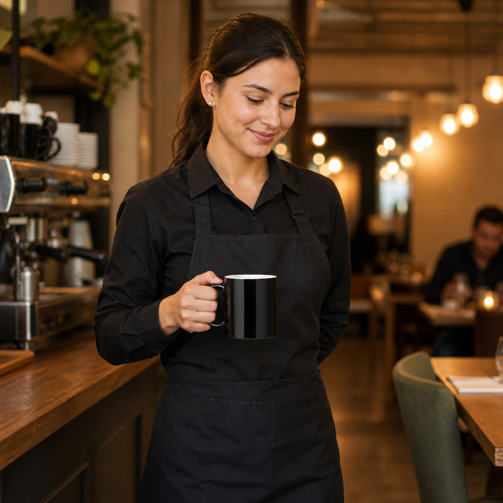 Straight-Sided Mugs Black Ceramic for Coffee Shops (Pack of 12)