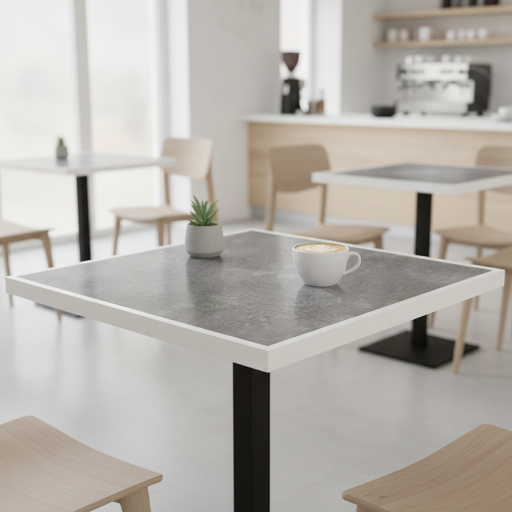 Tempered Glass Dark Stone Effect Square Table Top 700mm for Restaurants & Cafés