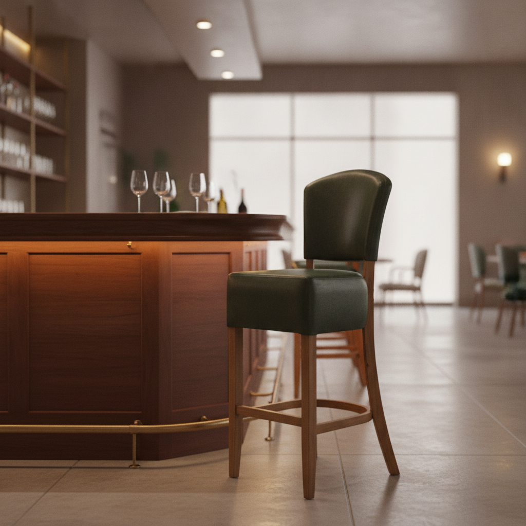 Rubber Wood Bar Chair with Faux Leather Seat 1175mm for Commercial Use