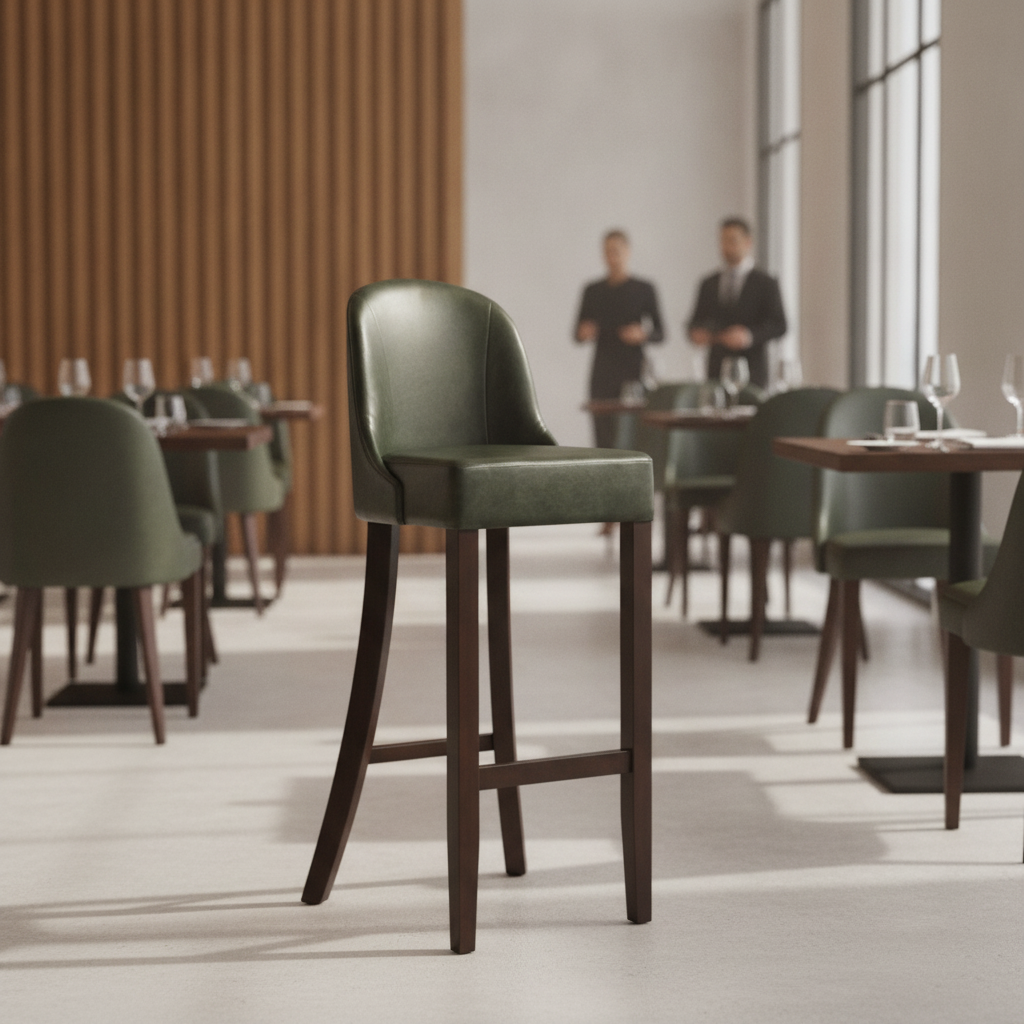 Rubber Wood Bar Chair with Bison Cedar Upholstery 1030mm for Commercial Use