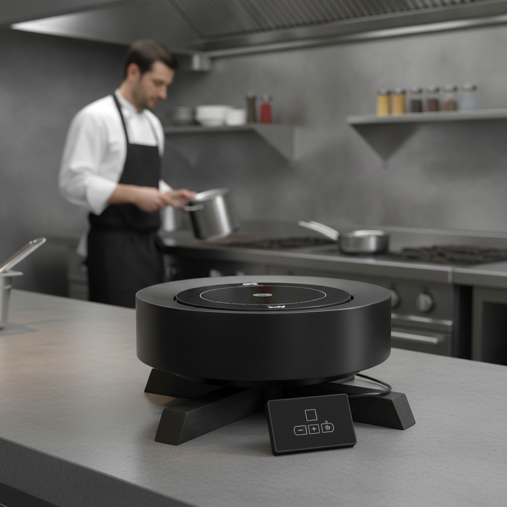 Stainless Steel Induction Station 465mm with Oak Frame for Professional Kitchens