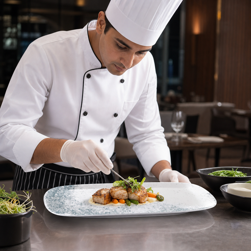 Oblong Plates Blue Vitrified Porcelain for Restaurants (Pack of 6)