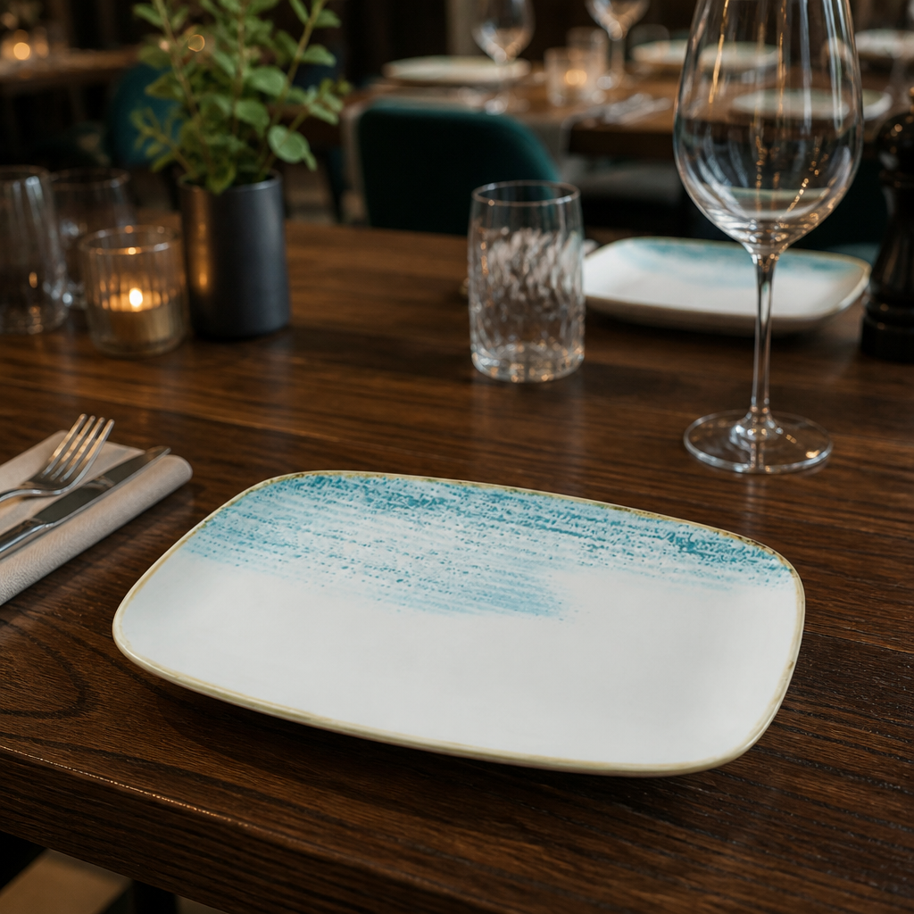 Oblong Plates Aqua Porcelain for Vibrant Table Settings (Pack of 6)