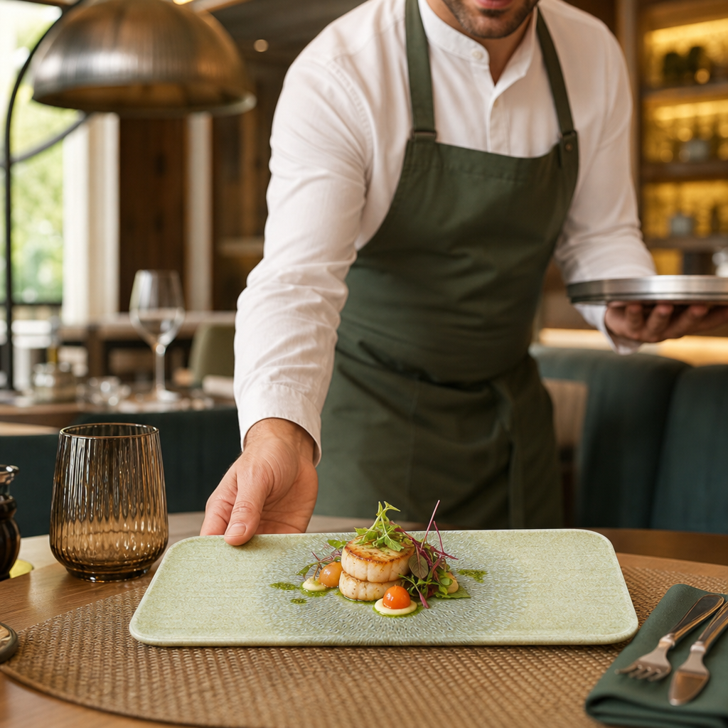 Grain Rectangular Plate x 346 156mm Green Ceramic for Elegant Dining (Pack of 6)