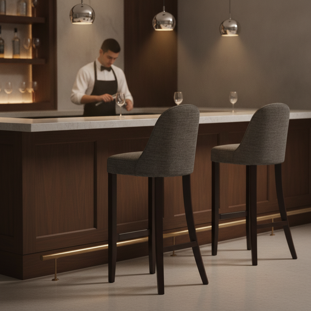 Rubber Wood Bar Chair with Shetland Smoke Upholstery 1030mm for Commercial Use