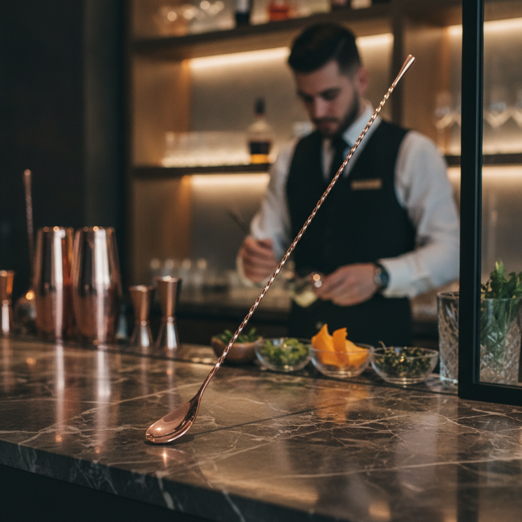 Stainless Steel Copper Plated Cocktail Spoon 450mm for Bars & Pubs