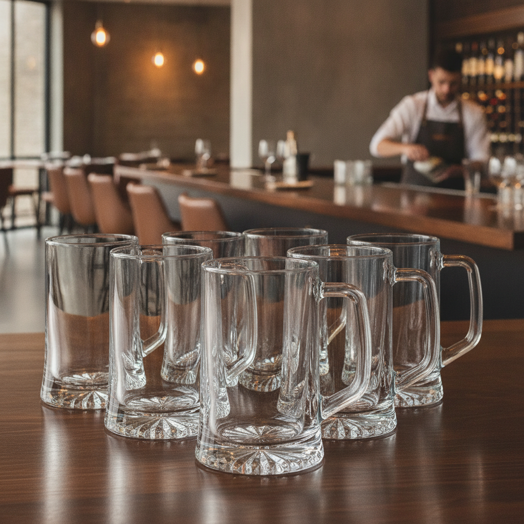 Glass Beer Mugs 620ml for Bars & Restaurants (Pack of 6)