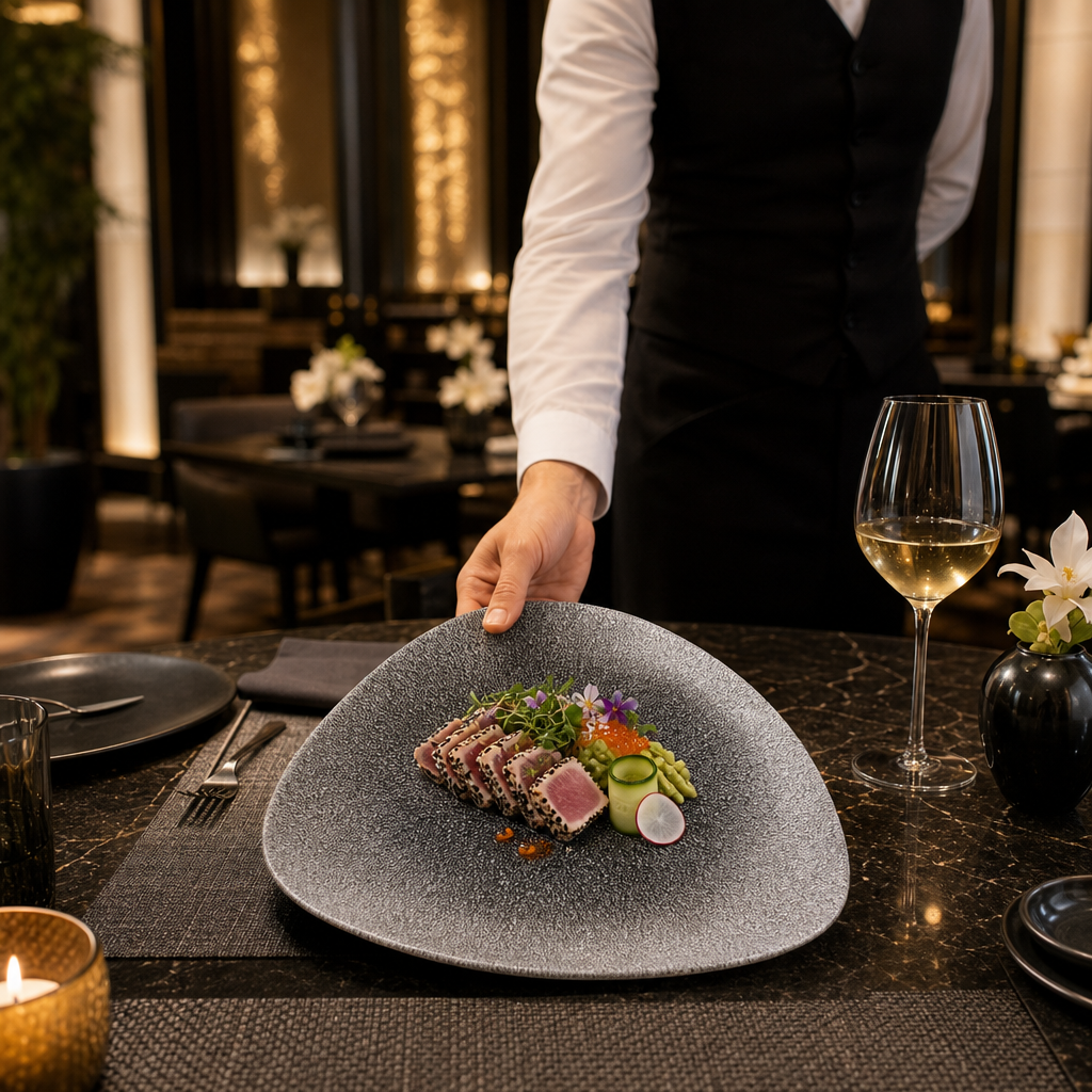 Triangular Plates 300mm Black Porcelain for Dining (Pack of 6)