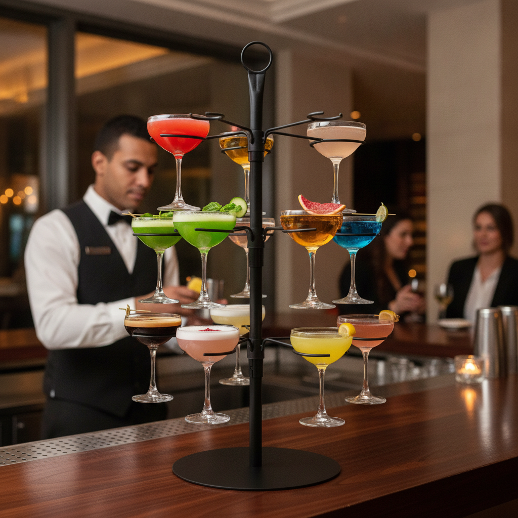 Metal Cocktail Tree for Serving 12 Glasses at Events