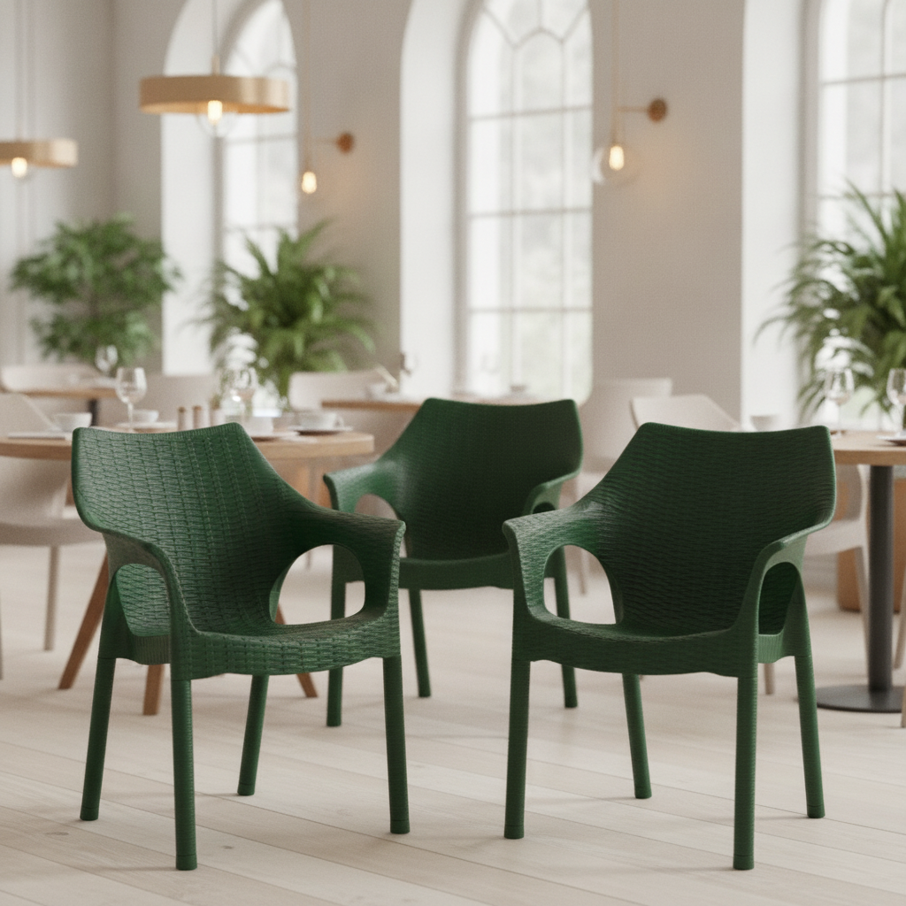 Polypropylene Green Armchairs 800mm for Cafés and Restaurants (Pack of 4)