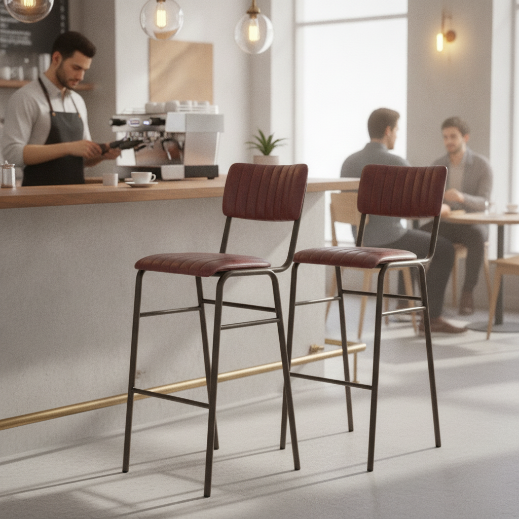 Metal Vintage Red Stacking Bar Stools 1100mm for Cafés & Restaurants (Pack of 2)