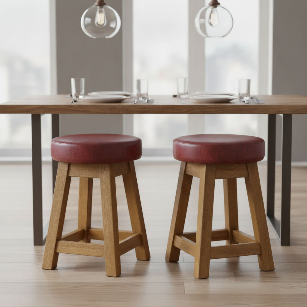 Rubber Wood Low Stools with Deep Padded Seat 475x335mm for Dining Spaces (Pack of 2)