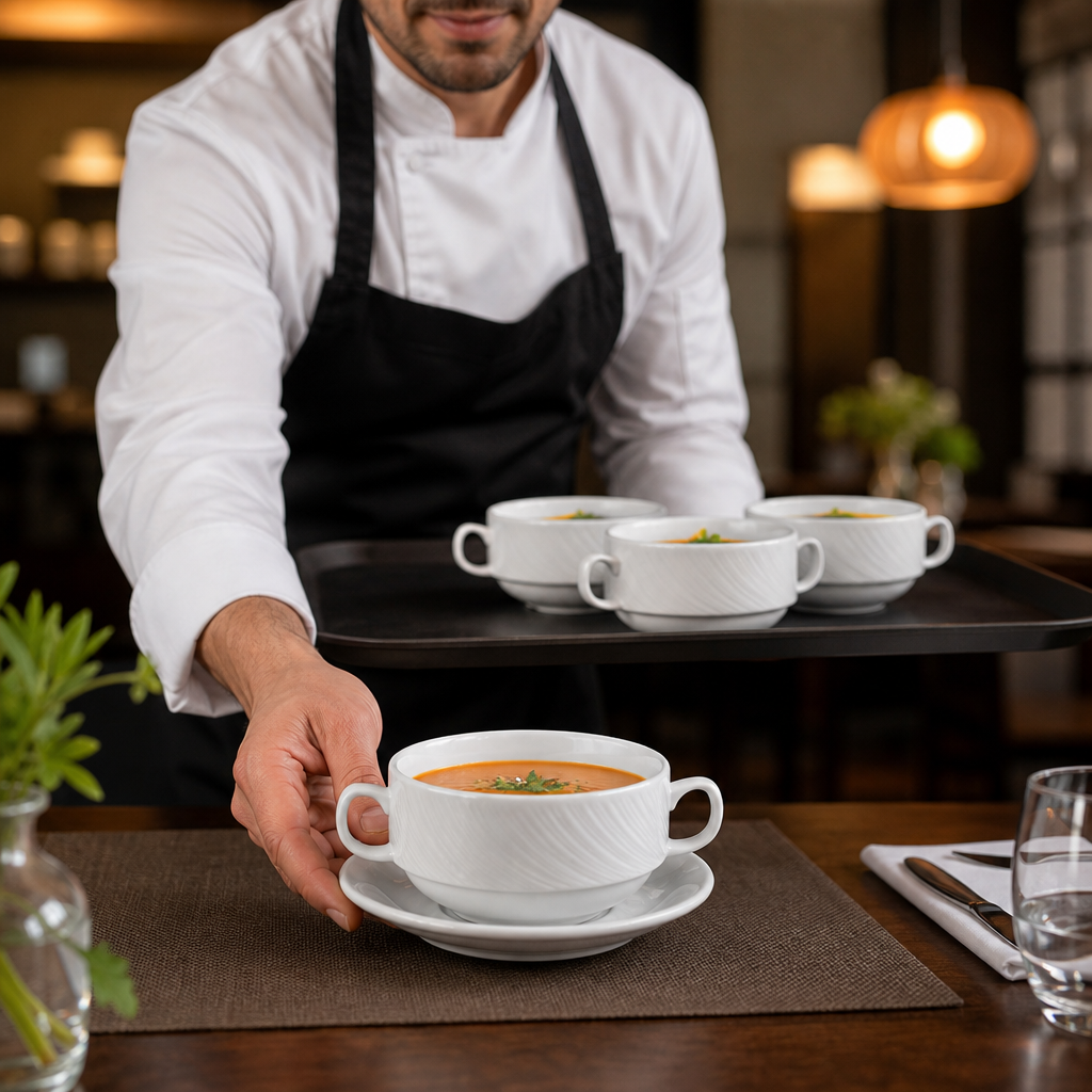 Handled Soup Cups Alumina 285ml Vitrified Ceramic for Catering (Pack of 36)