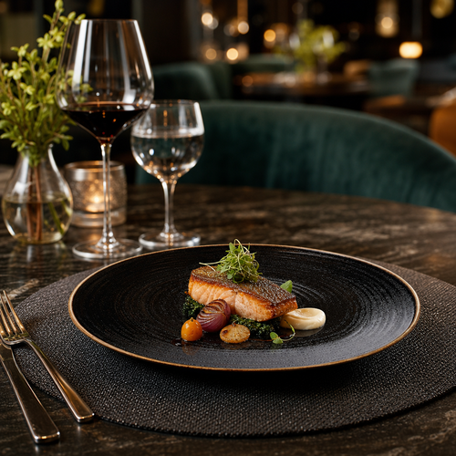 Alumina Vitrified Coupe Plates Fuse Black Vitrified Ceramic for Fine Dining (Pack of 12)