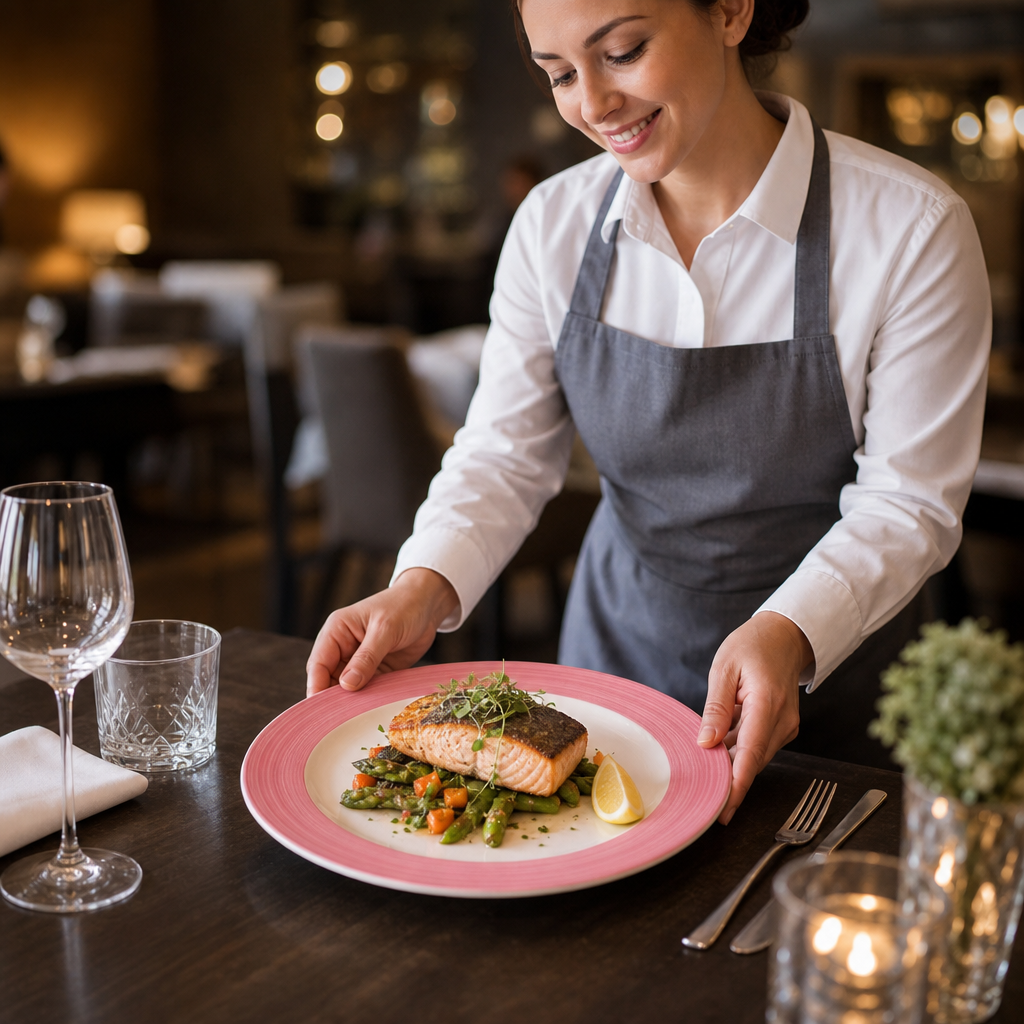 Slimline Plates 230mm Pink Porcelain for Cafés & Restaurants (Pack of 24)